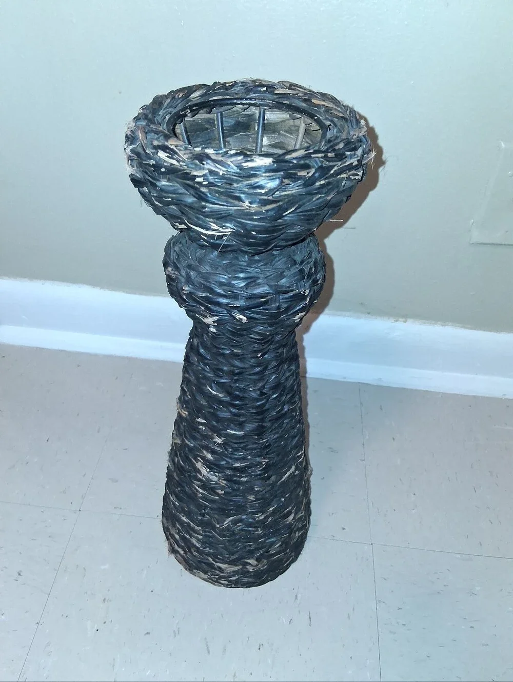 Woven Seagrass Pillar Candle Holder - Black